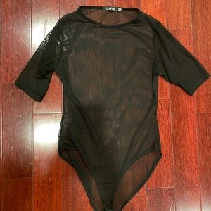 Black short sleeve mesh bodysuit